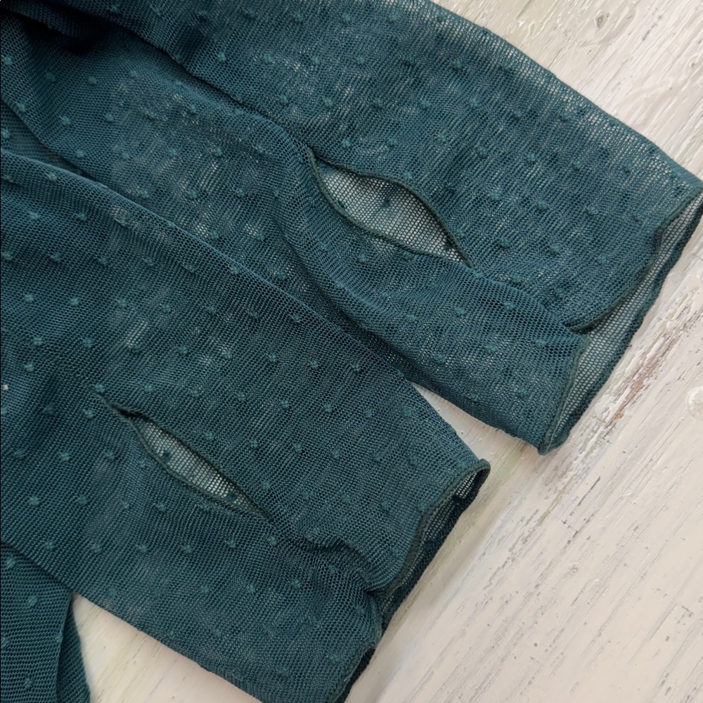 Free People Green Teal On The Dot Layering Sheer Mock Neck Top Sz M - Picture 8 of 11